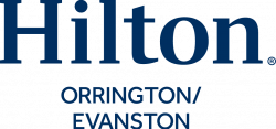 Blue text that reads "Hilton Orrington/Evanston"