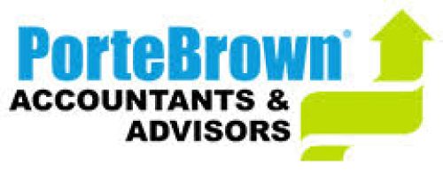 Blue text reads "PorteBrown", beneath that black text reads Accountants and Advisors"